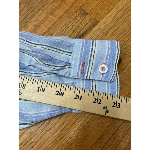 Soft Surroundings Women's PXL Blue Button-Up 100% Linen Shirt Striped Minimalist - Picture 7 of 9